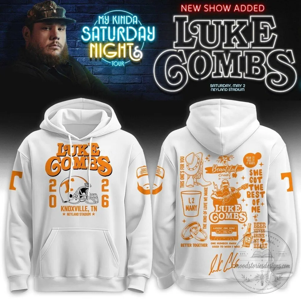 .Luke Combs My Kinda Saturday Night Tour 2026 Neyland Stadium White Hoodie NN 1 .Luke Combs My Kinda Saturday Night Tour 2026 Neyland Stadium White Hoodie NN