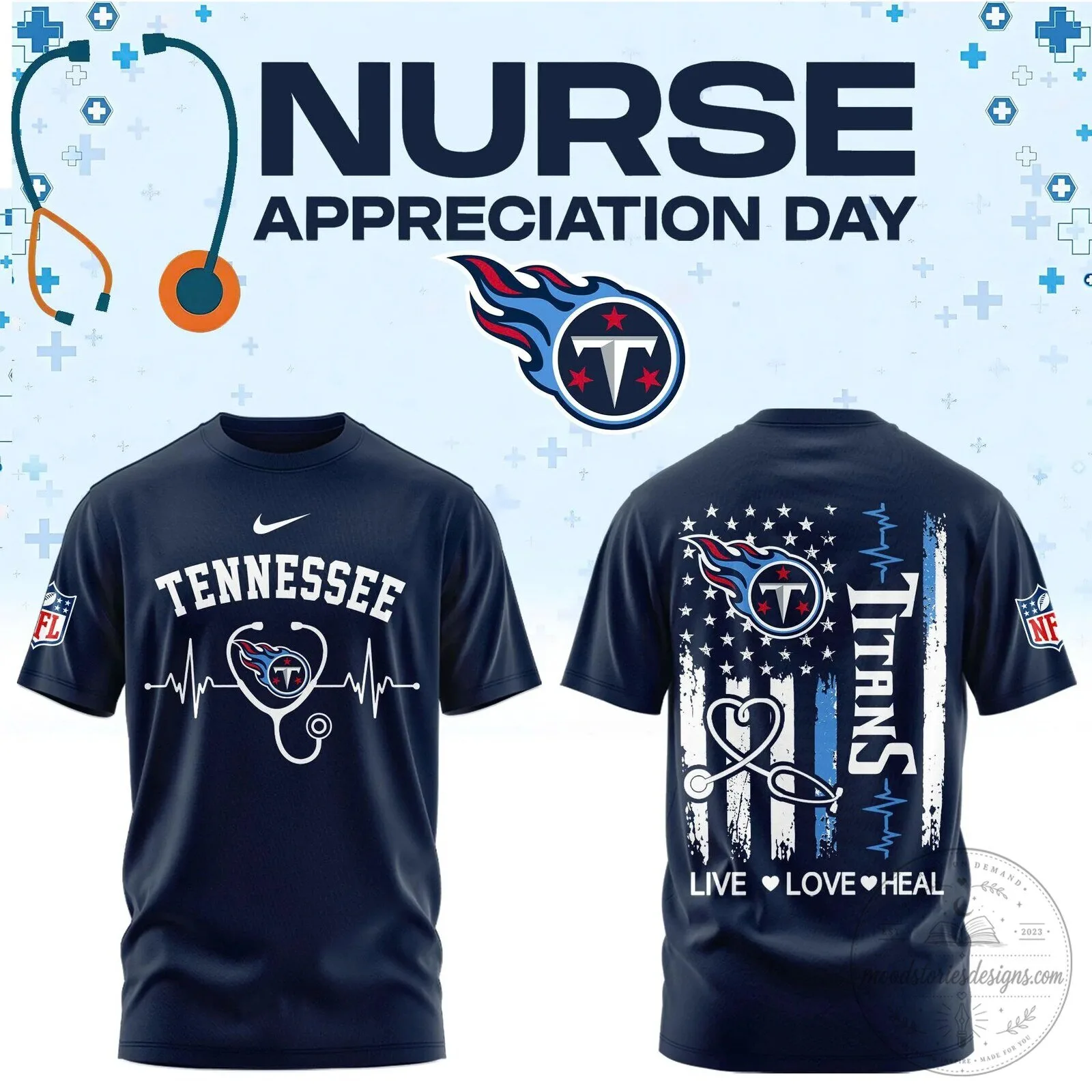 Tennessee Football Nurse Appreciation Day Live Love Heal T-Shirt