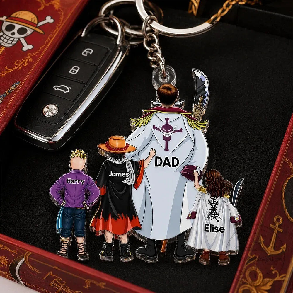 Personalized Dad and Children Anime Style Keychain