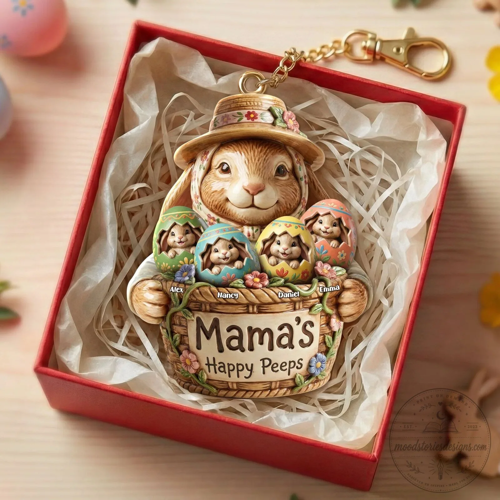 Personalized Mama Bunny and Baby Peeps Easter Basket Keychain 3 Personalized Mama Bunny and Baby Peeps Easter Basket Keychain
