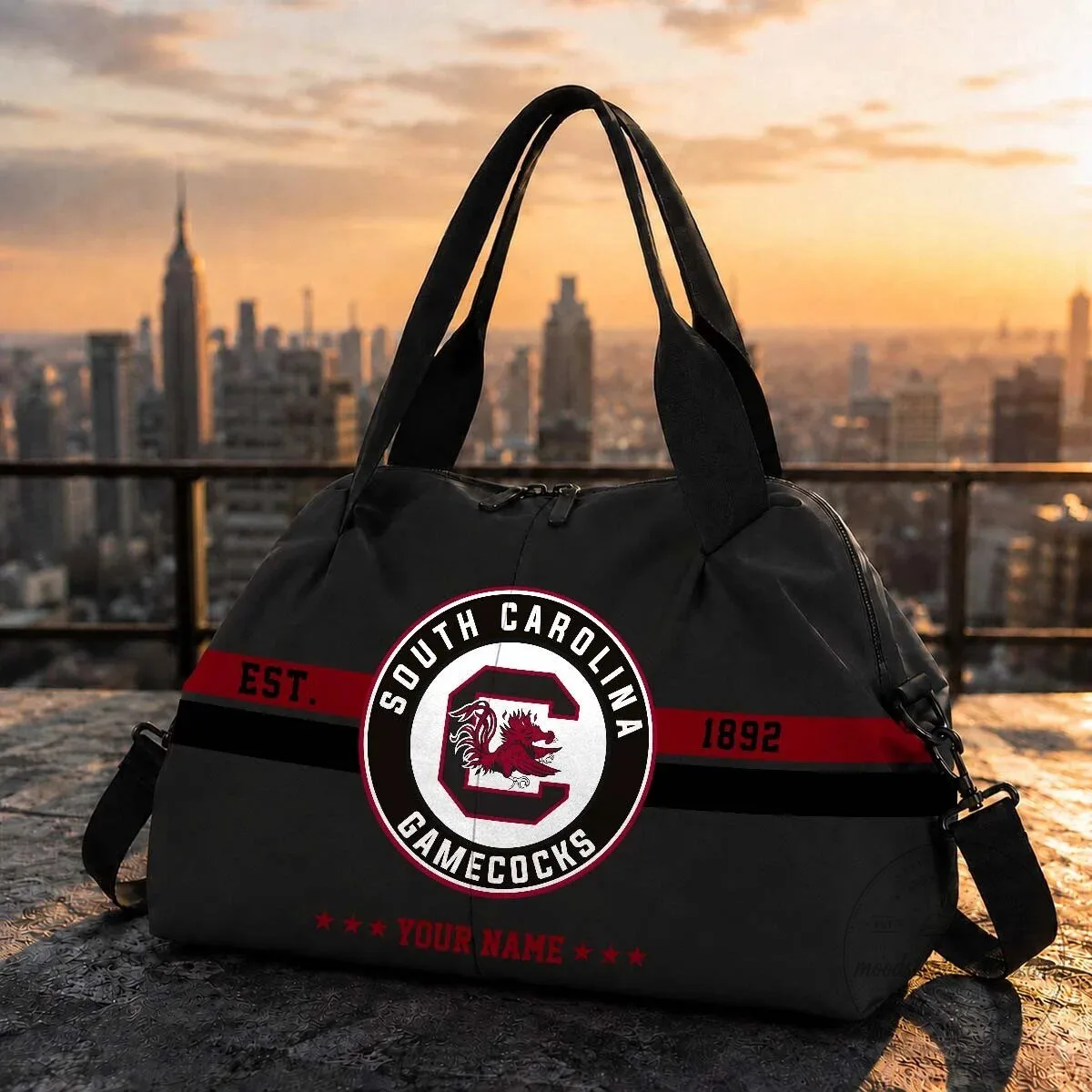 South Carolina Gamecocks Personalized Black Red Stripe Duffle Bag
