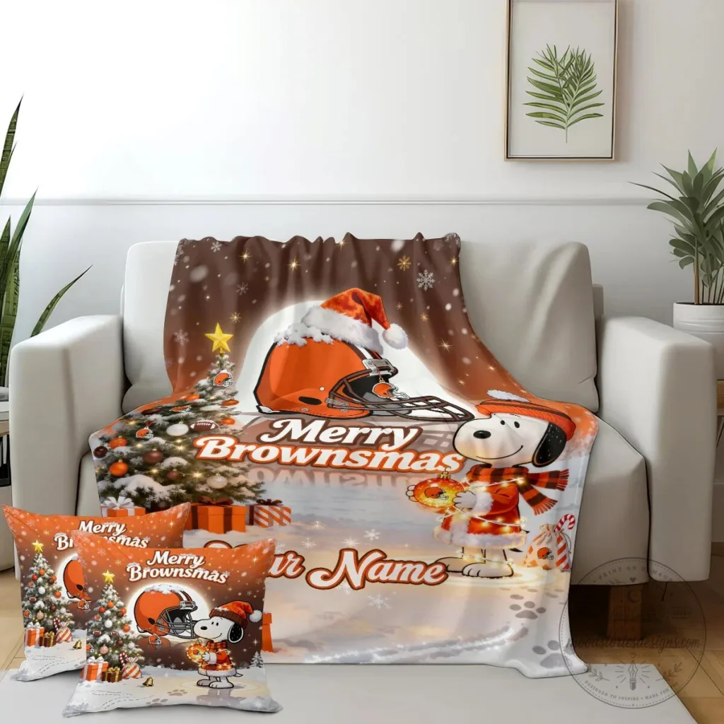 Cleveland Browns Snoopy Merry Brownsmas Christmas Fleece Blanket Cleveland Browns Snoopy Merry Brownsmas Christmas Fleece Blanket