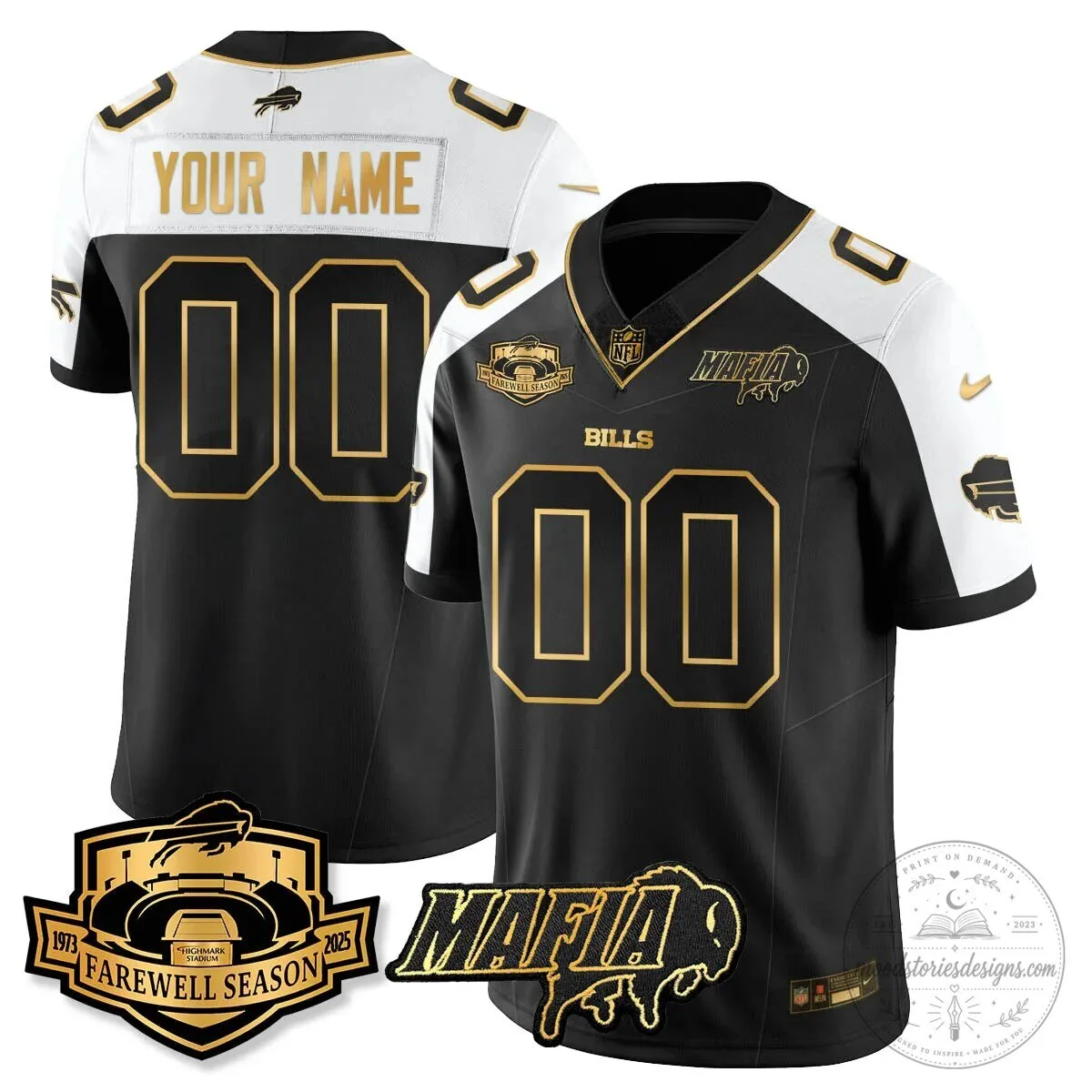 Custom Black Gold Football Jersey for Buffalo Bills Mafia's Farewell Season