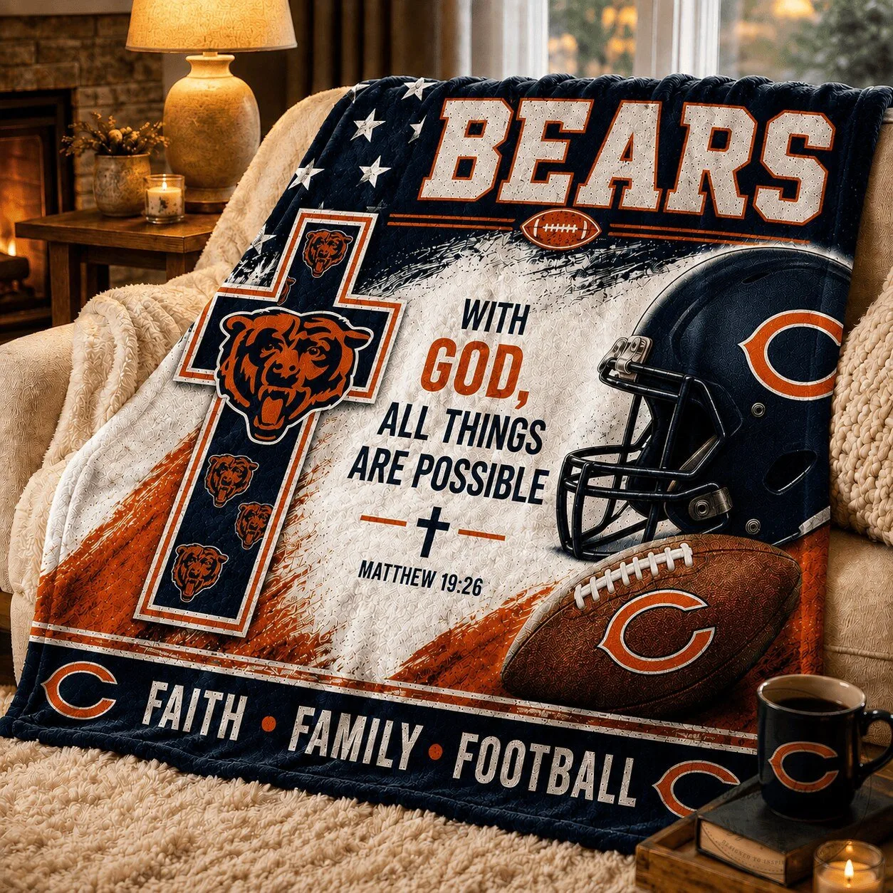 Chicago Bears Faith Family Football Christian Scripture Blanket