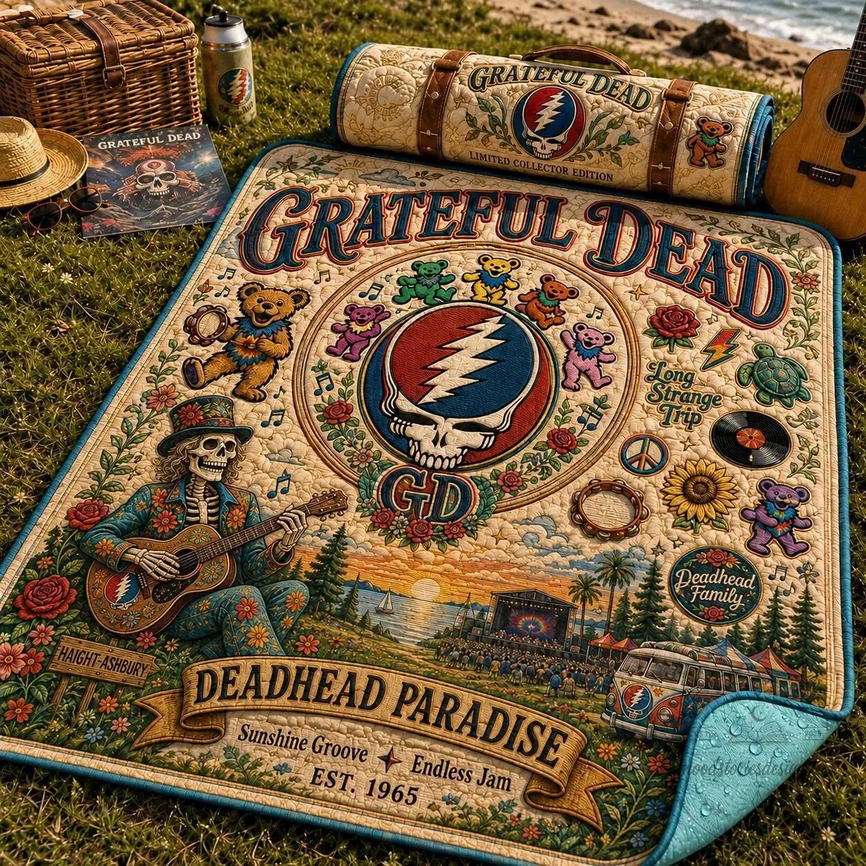 Grateful Dead Deadhead Paradise Sunshine Groove Picnic Blanket 1 Grateful Dead Deadhead Paradise Sunshine Groove Picnic Blanket