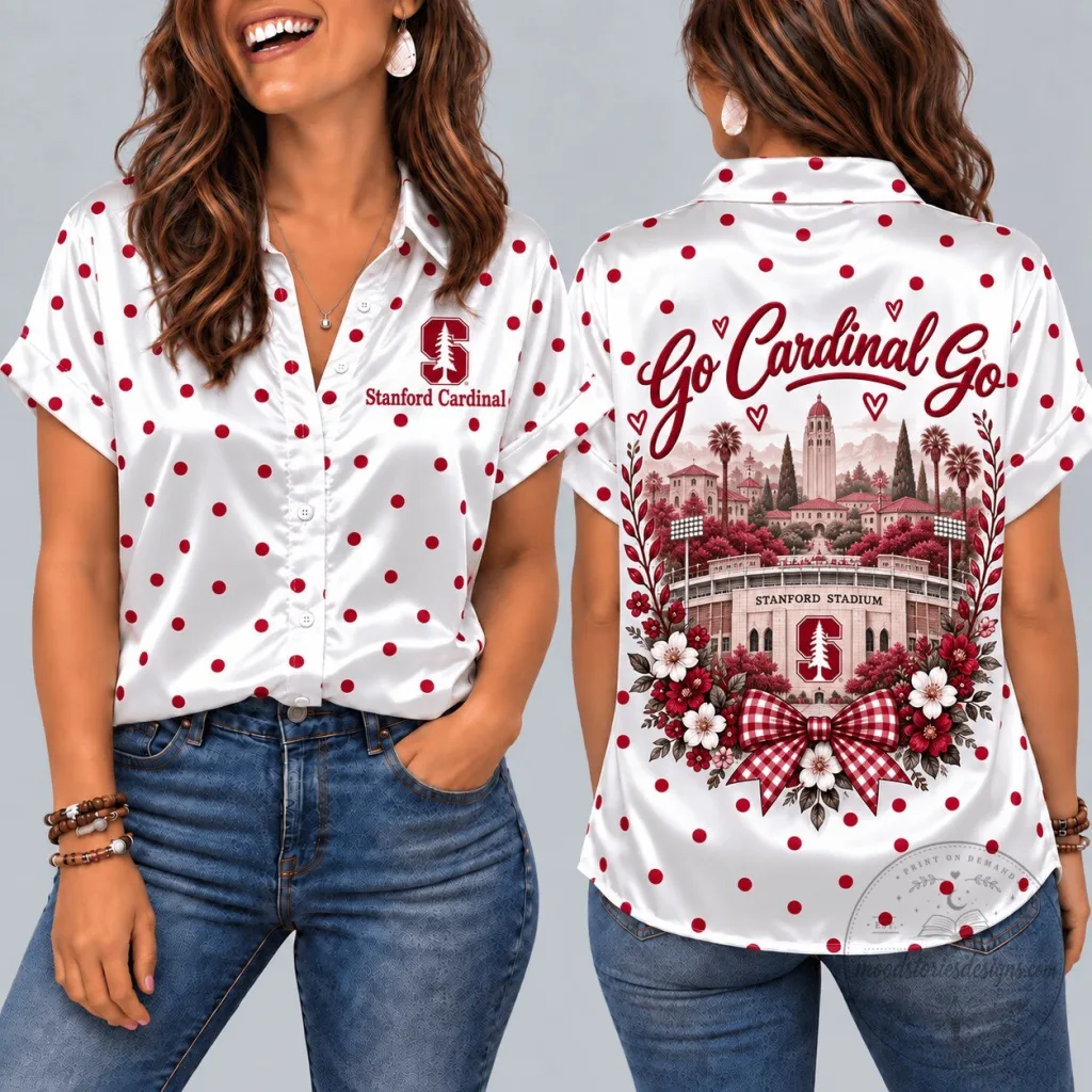 Stanford Cardinal Go Cardinal Go Polka Dot Short Sleeve Button Down Shirt Stanford Cardinal Go Cardinal Go Polka Dot Short Sleeve Button Down Shirt