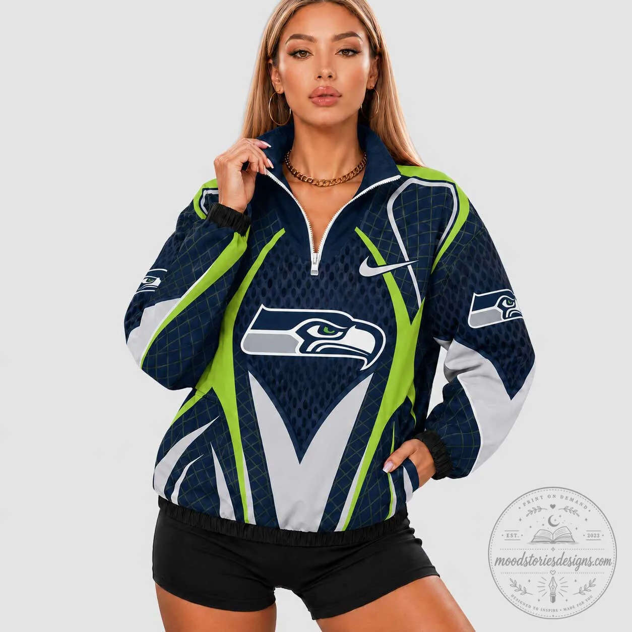 Seattle Seahawks Women's Half-Zip Pullover Jacket with Team Logo and Colors 1 Seattle Seahawks Women's Half-Zip Pullover Jacket with Team Logo and Colors