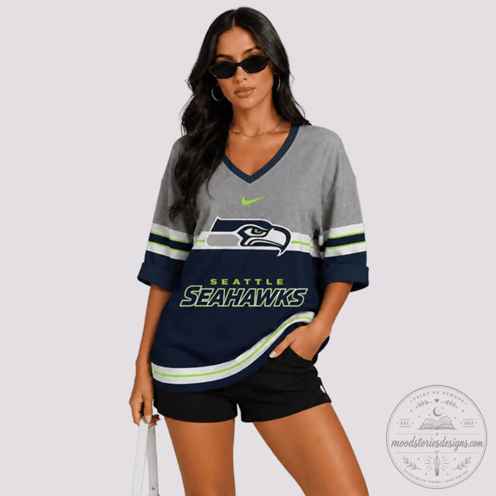 Seattle Seahawks Women's V-Neck Short Sleeve Football Fan T-Shirt Seattle Seahawks Women's V-Neck Short Sleeve Football Fan T-Shirt
