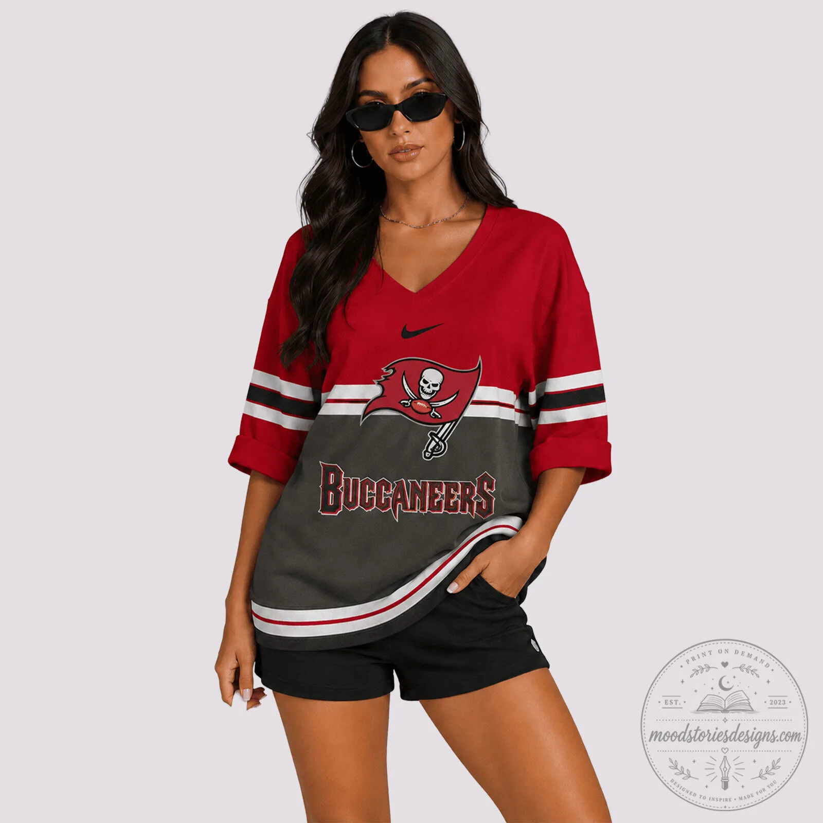 Tampa Bay Buccaneers Football Team Red and Gray V-Neck Long Sleeve Shirt 1 Tampa Bay Buccaneers Football Team Red and Gray V-Neck Long Sleeve Shirt