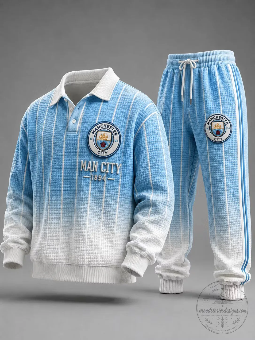 Manchester City Football Club Sky Blue Gradient Polo Sweatshirt and Jogger Pants Set