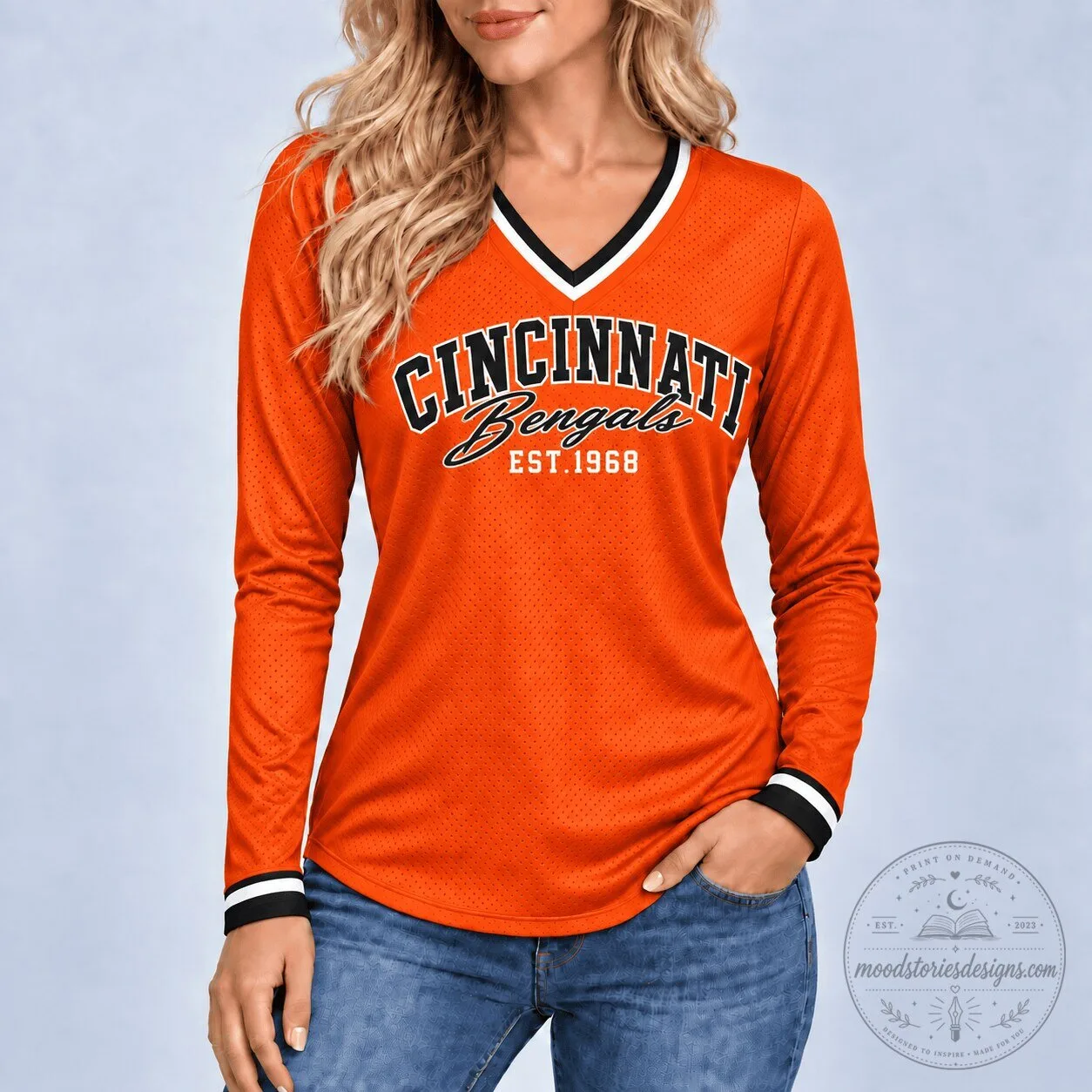 Cincinnati Bengals Established 1968 Football Team Long Sleeve V-Neck Shirt