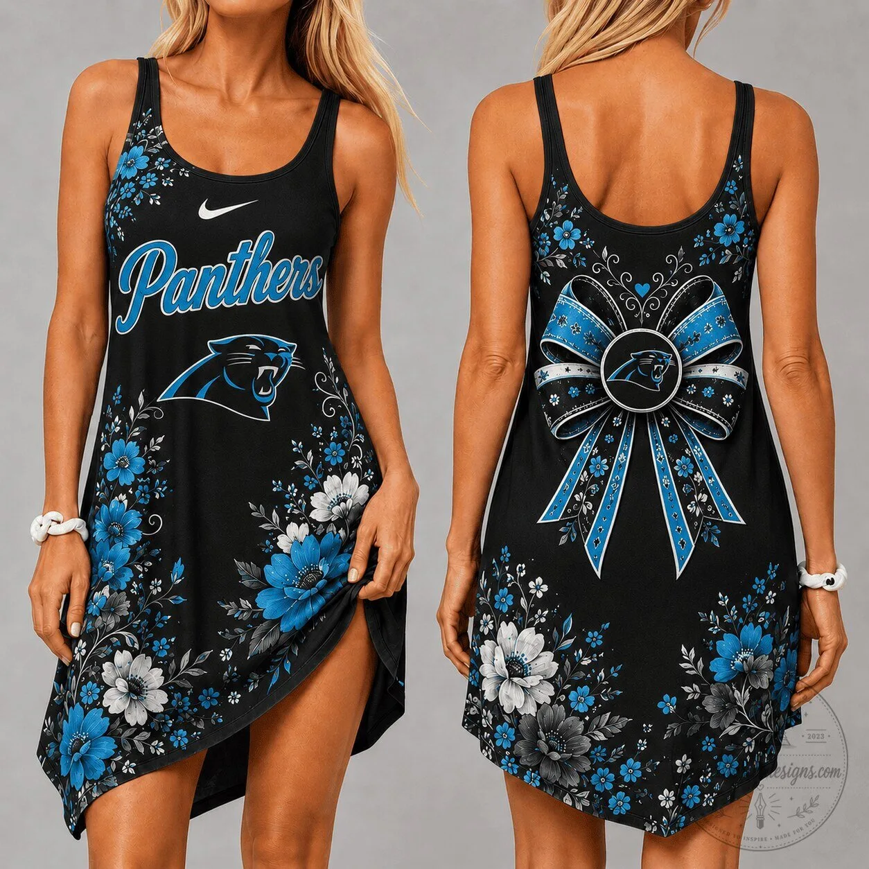 Carolina Panthers Floral Print Women's Sleeveless Dress 2 Carolina Panthers Floral Print Women's Sleeveless Dress