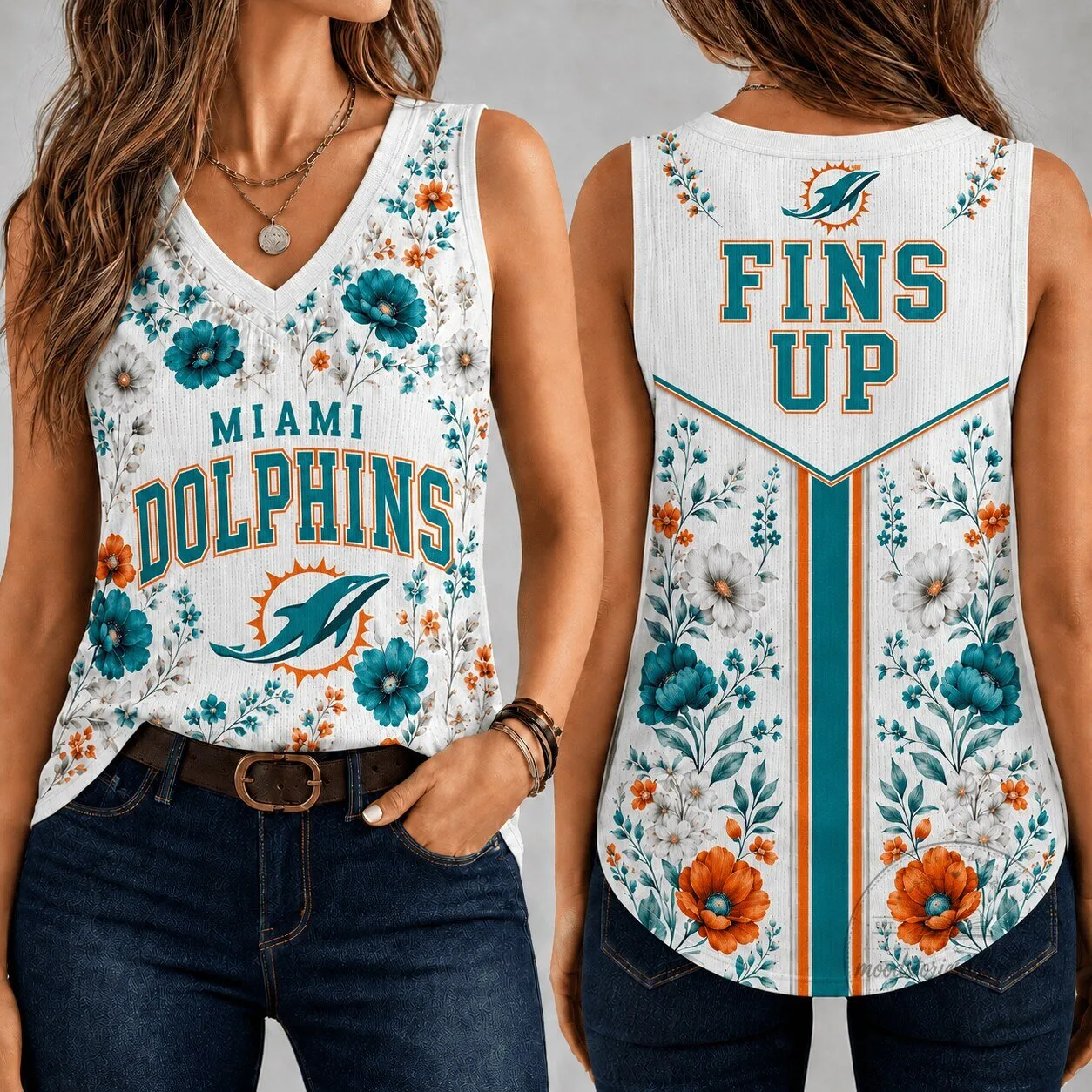 Miami Dolphins NFL Football Team Floral Vintage Game Day Women's Tank Top