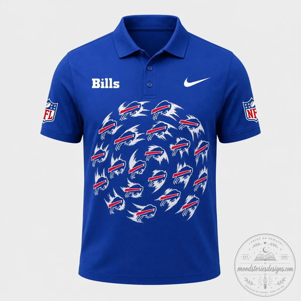 Men's Athletic Polo Shirt Featuring Buffalo Bills NFL Logo Design Men's Athletic Polo Shirt Featuring Buffalo Bills NFL Logo Design