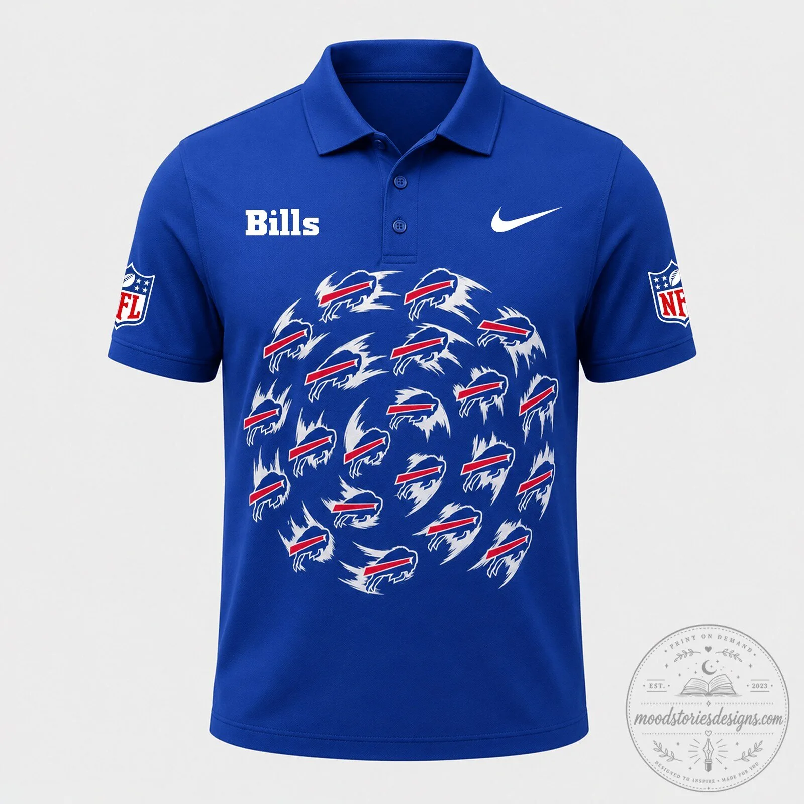 Men's Athletic Polo Shirt Featuring Buffalo Bills NFL Logo Design