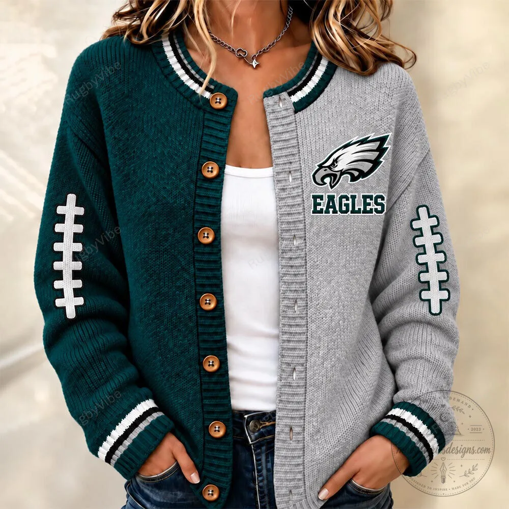 Philadelphia Eagles Football Team Logo Knitted Cardigan Sweater