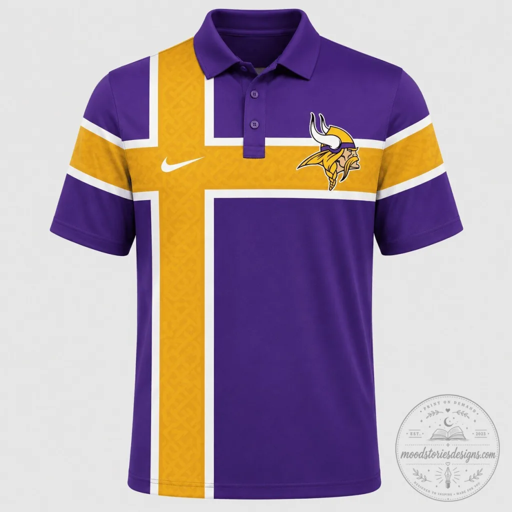Minnesota Vikings NFL Football Team Purple and Gold Stripe Polo Shirt Minnesota Vikings NFL Football Team Purple and Gold Stripe Polo Shirt