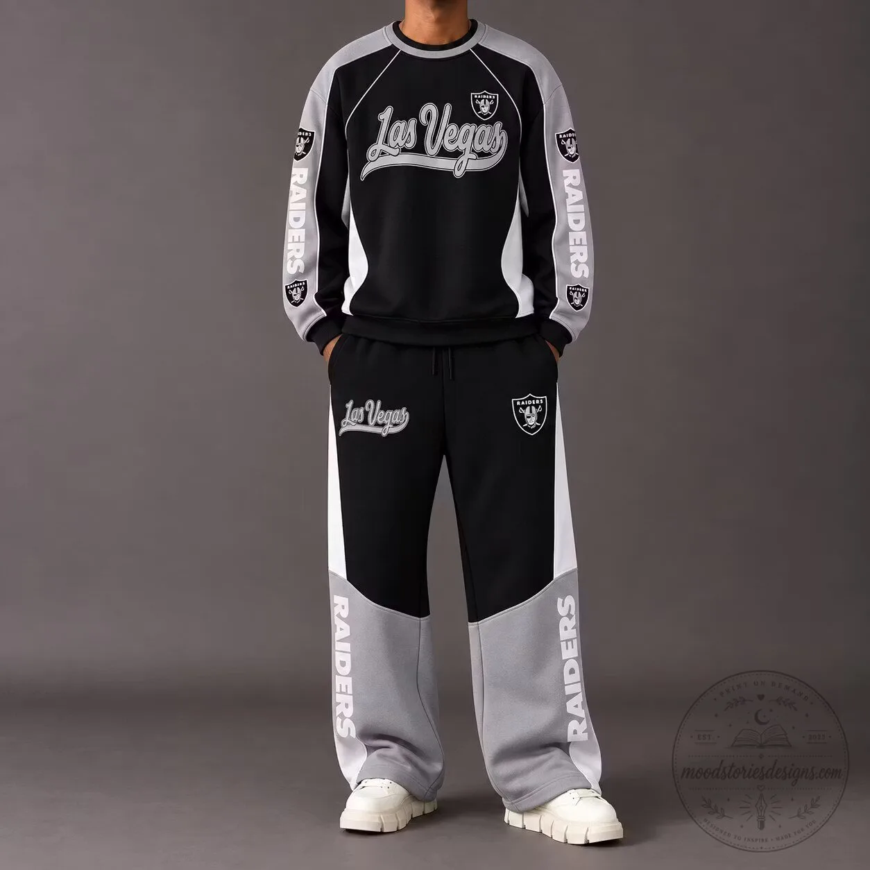 Las Vegas Raiders Black and Gray Crewneck Sweatshirt and Pants Set