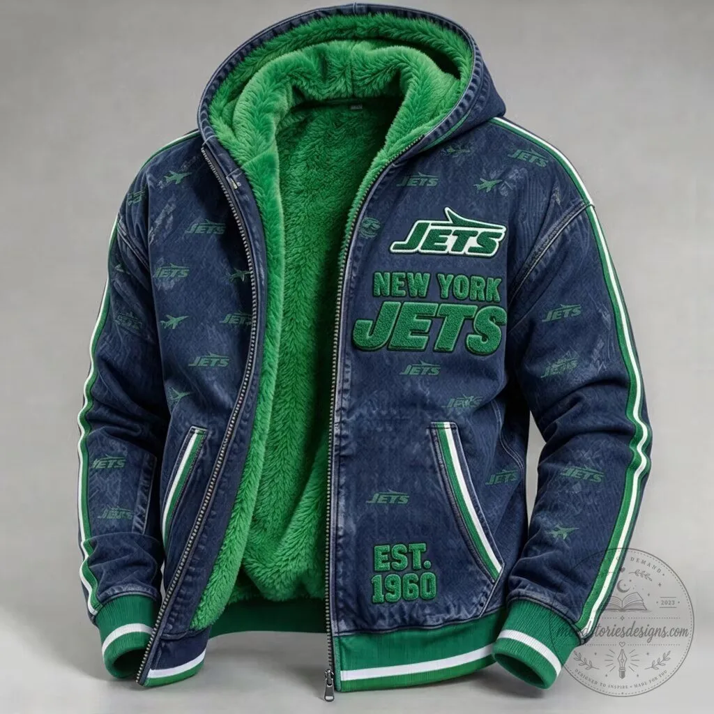 New York Jets Sherpa Lined Hooded Jacket Warm Winter Fleece Zip Coat Outerwear 2 New York Jets Sherpa Lined Hooded Jacket Warm Winter Fleece Zip Coat Outerwear