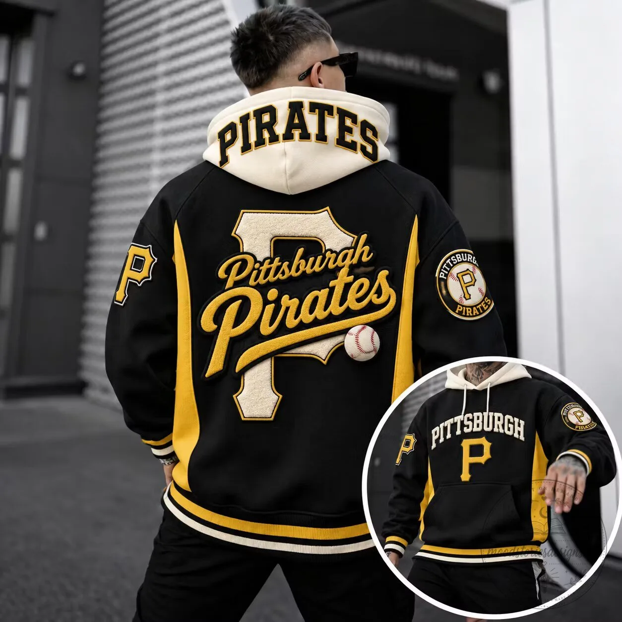 Pittsburgh Pirates Baseball Team Black and Gold Varsity Hoodie