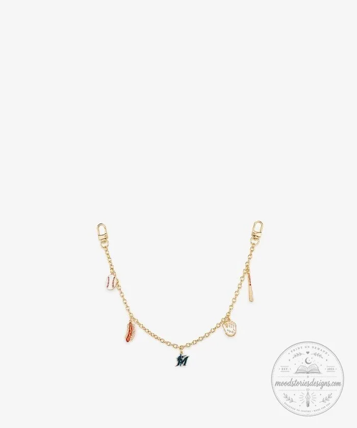 Miami Marlins Baseball Charm Gold Tone Chain with Lobster Clasps