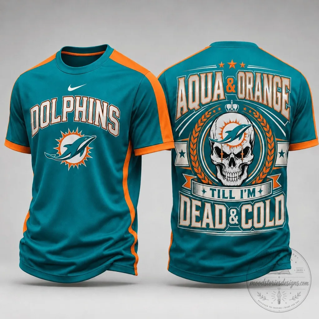 Miami Dolphins NFL Fan Shirt, Aqua and Orange Till I'm Dead and Cold T-Shirt Miami Dolphins NFL Fan Shirt, Aqua and Orange Till I'm Dead and Cold T-Shirt