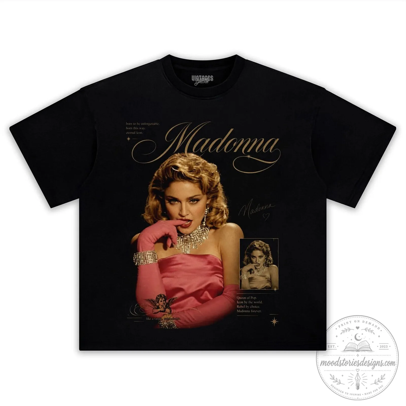 Vintage Madonna Queen of Pop Black Graphic T-Shirt
