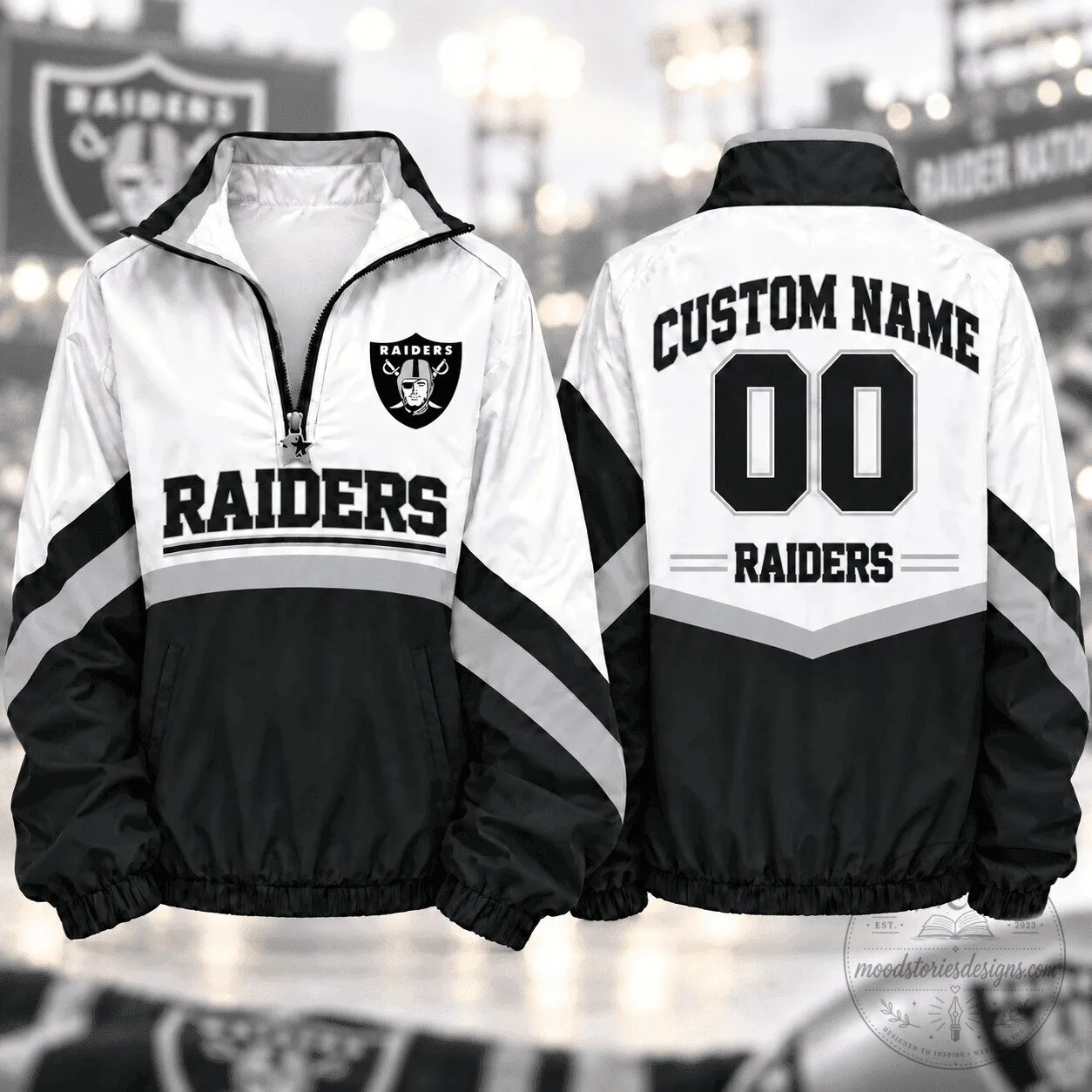 Las Vegas Raiders Custom Name and Number Black and White Pullover Jacket 5 Las Vegas Raiders Custom Name and Number Black and White Pullover Jacket