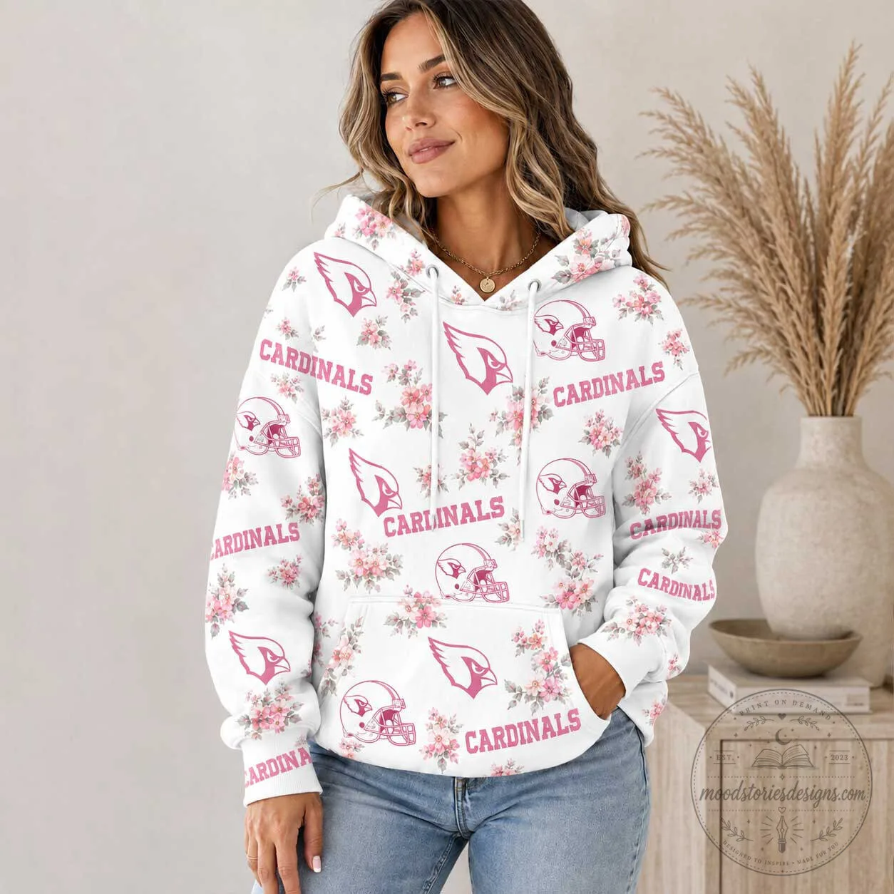 Hoodie for Arizona Cardinals with Pink Floral Design for Team Spirit