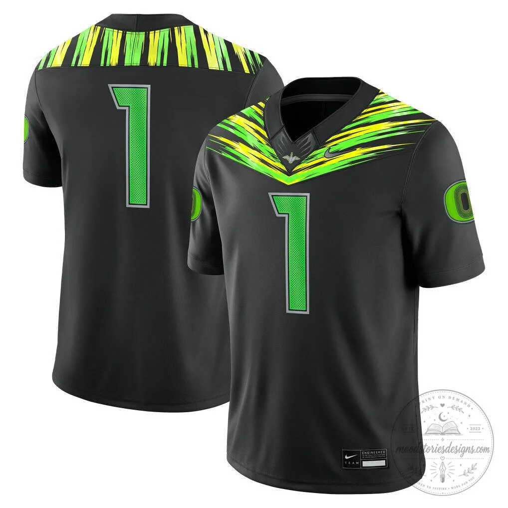 Oregon Ducks Football Team Black and Neon Green Game Day Jersey