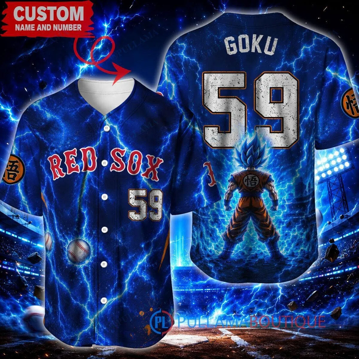 Boston Red Sox Baseball Son Goku Dragon Ball Super Saiyan Blue Custom Baseball Jersey