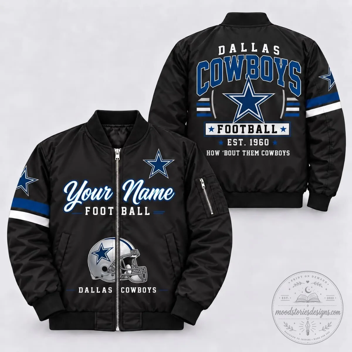 Dallas Cowboys Football Helmet Personalized Bomber Jacket 1 Dallas Cowboys Football Helmet Personalized Bomber Jacket