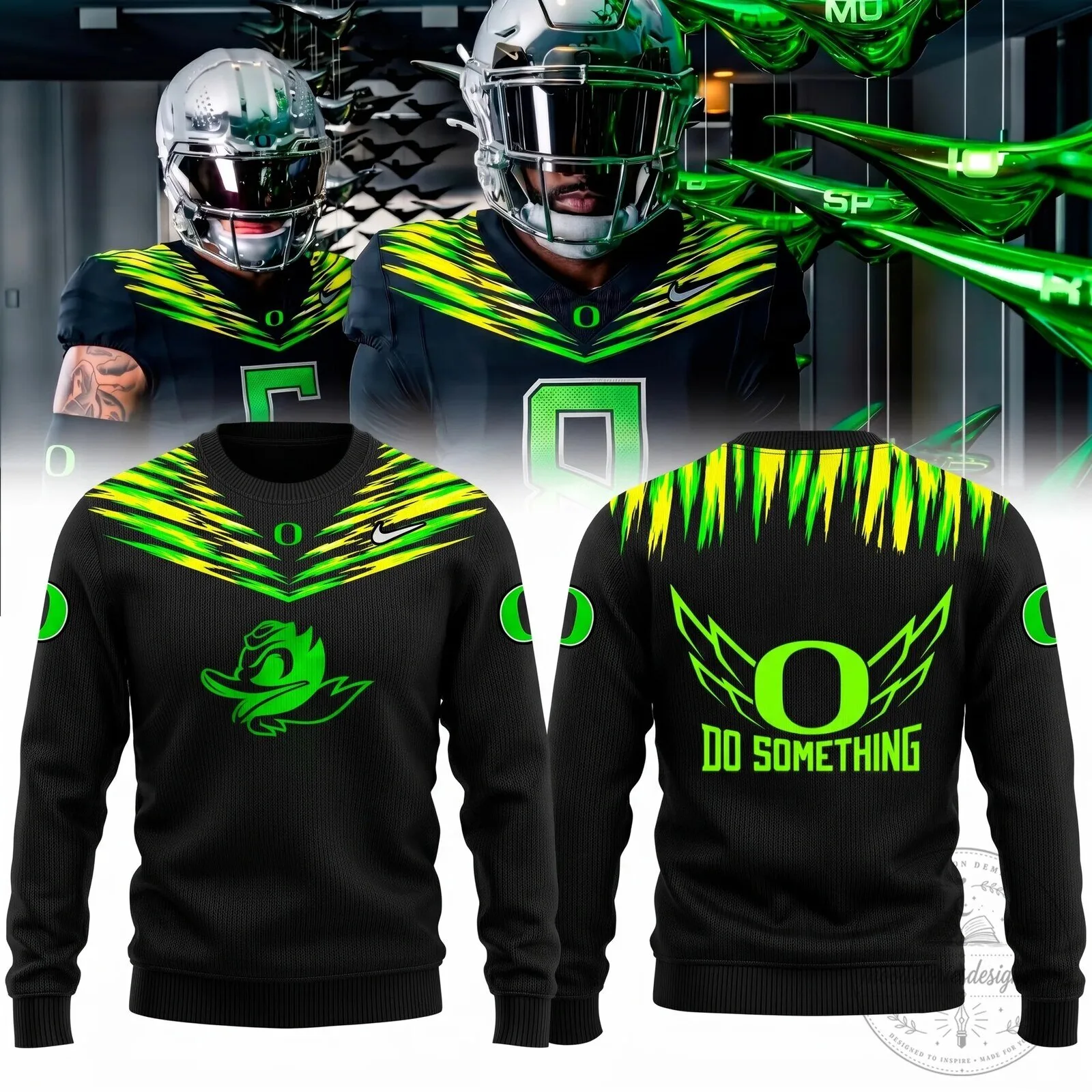 Black and Green Sweatshirt for Oregon Ducks Football Team Fans