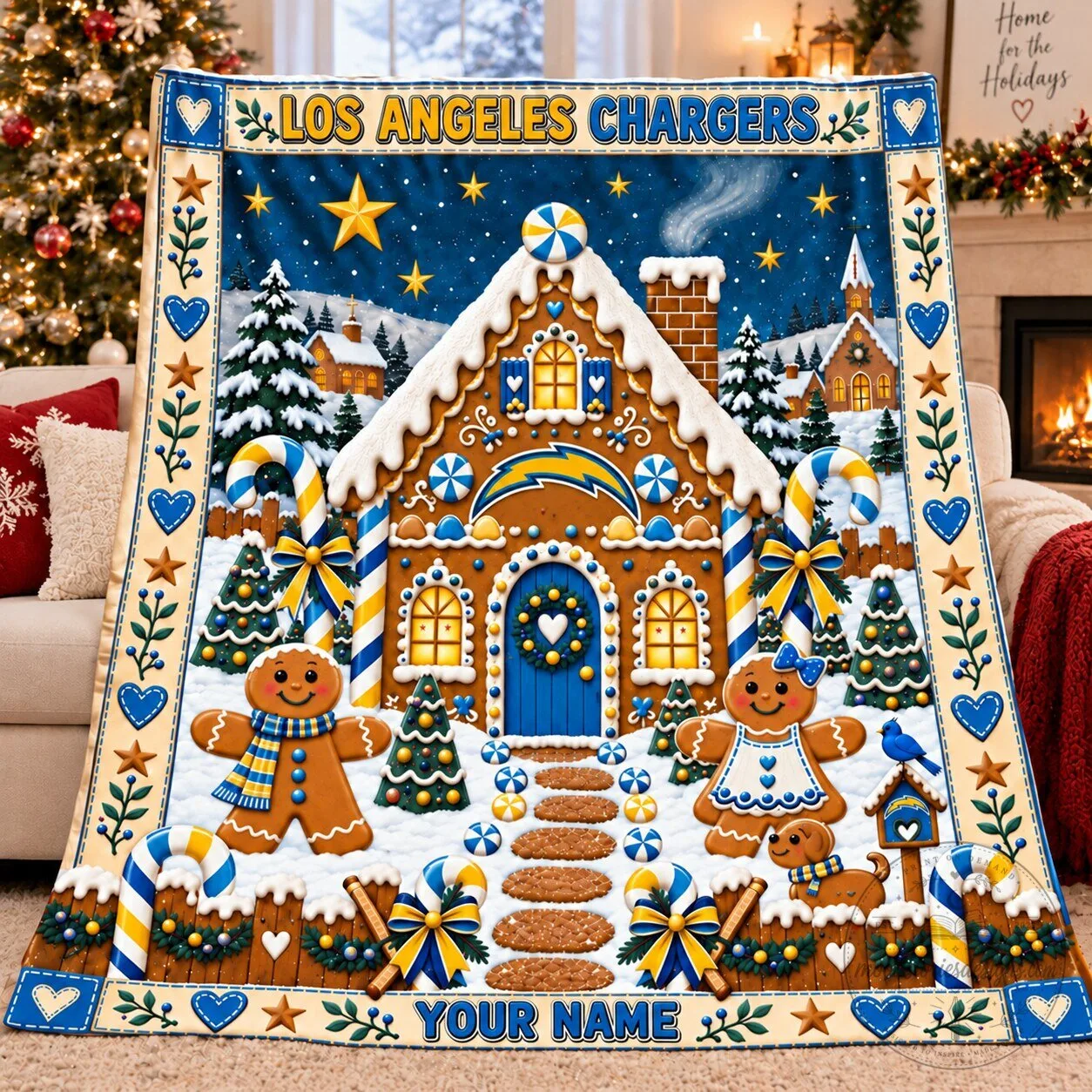 Los Angeles Chargers Gingerbread Christmas Holiday Fleece Blanket 2 Los Angeles Chargers Gingerbread Christmas Holiday Fleece Blanket