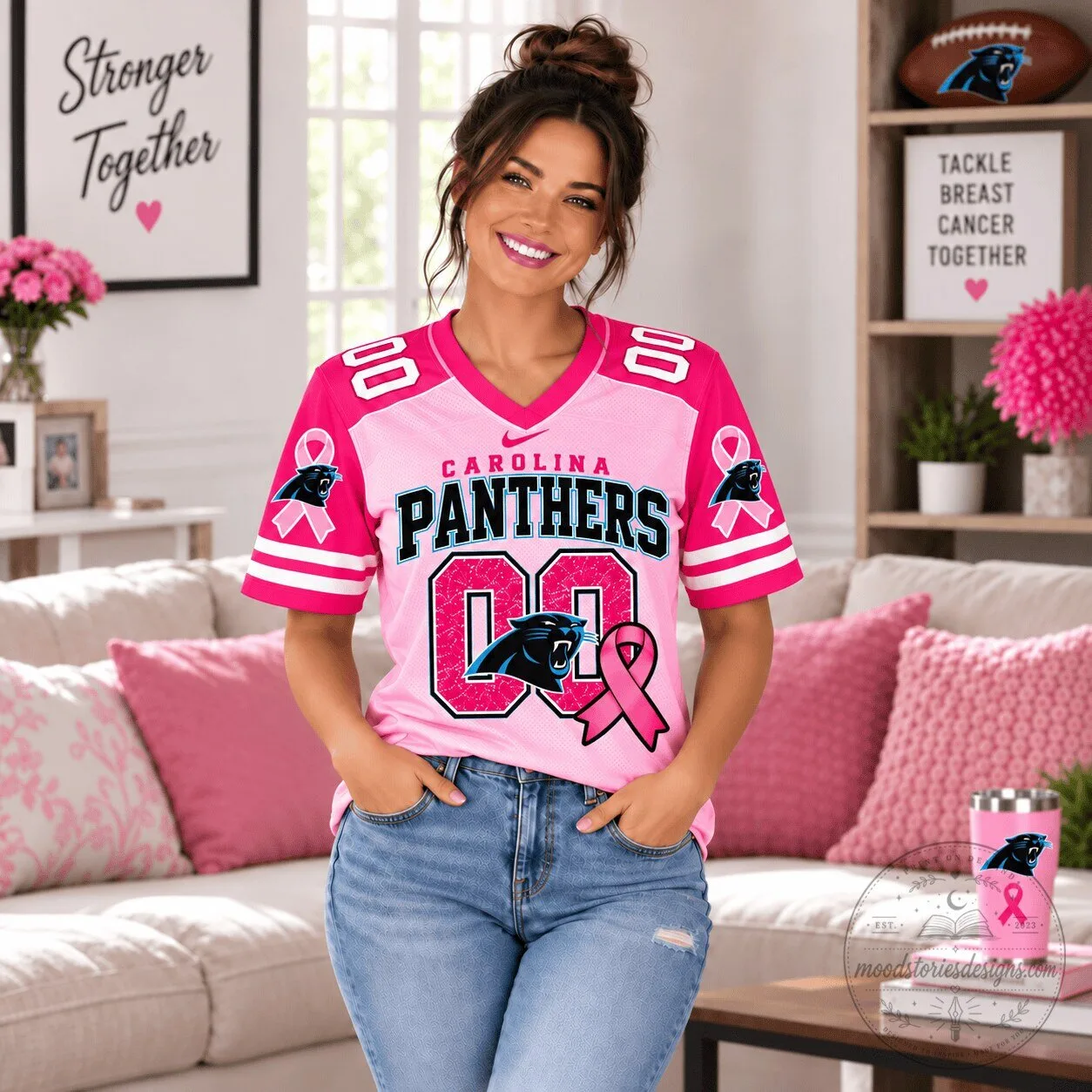 Carolina Panthers Tackle Breast Cancer Together Pink Football Jersey