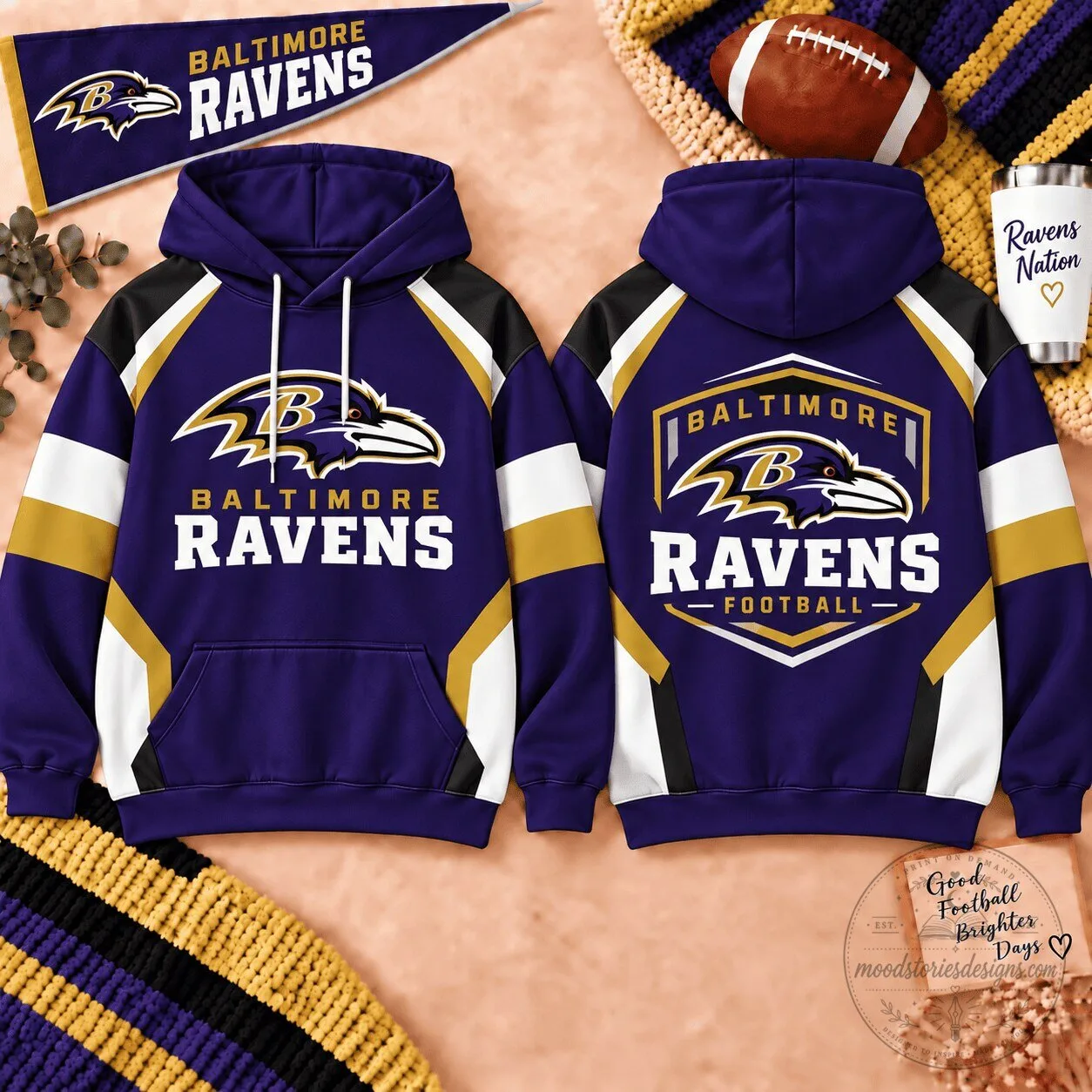 Baltimore Ravens Football Team Shield Color Block Hoodie for Men and Women