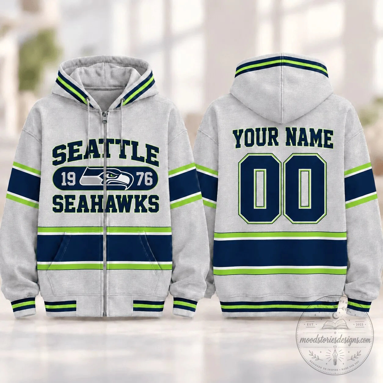 Seattle Seahawks Personalized Varsity Stripe Full Zip Hoodie