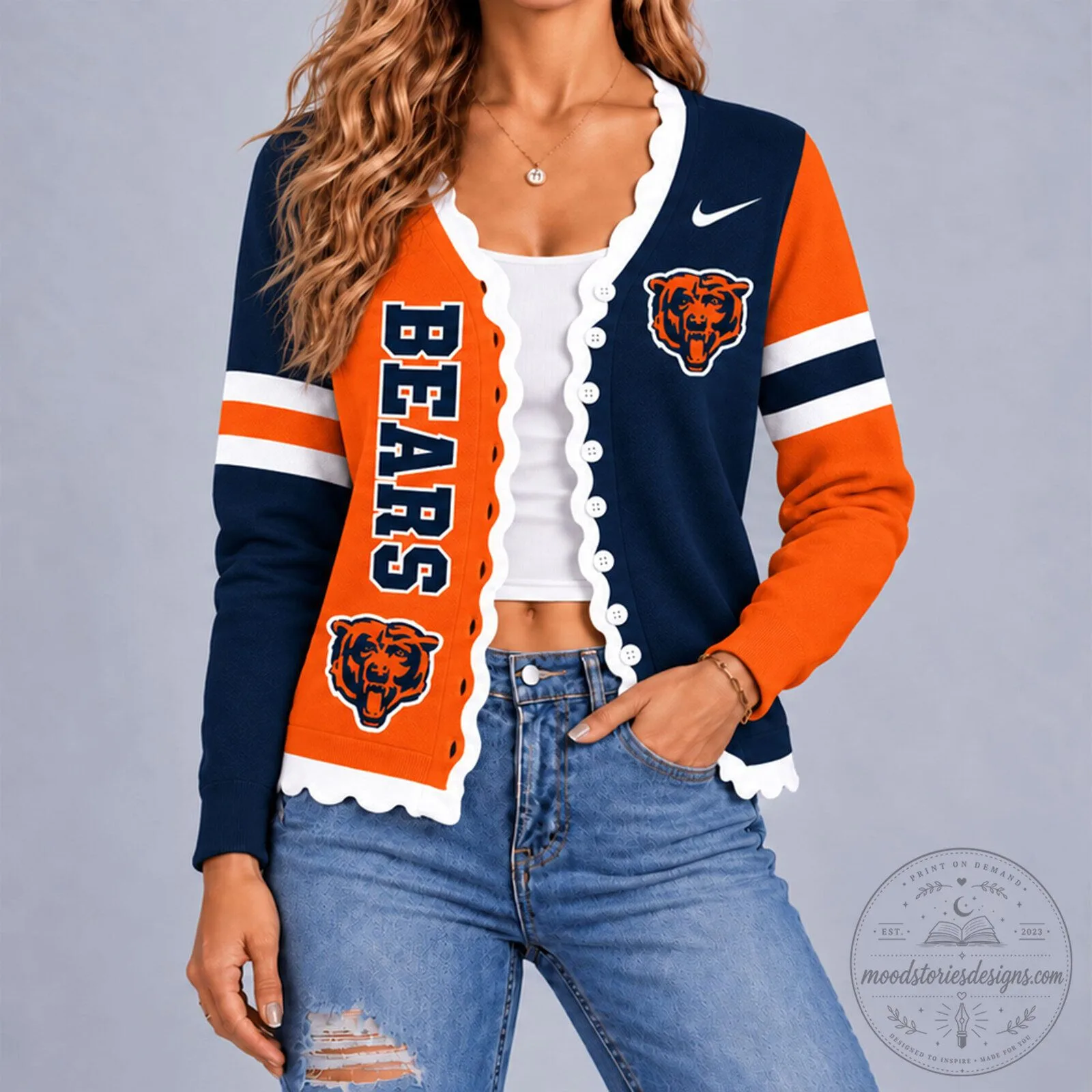 Chicago Bears NFL Football Team Fan Scalloped Cardigan