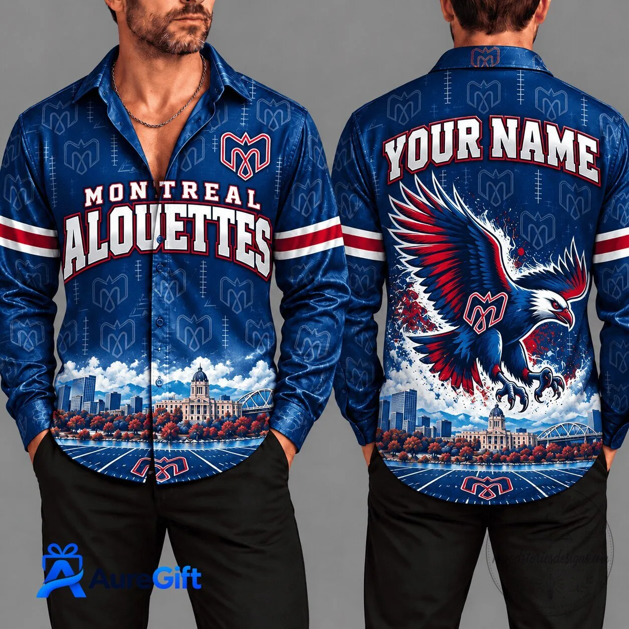 Montreal Alouettes Personalized Blue Long Sleeve Button Up Hawaiian Shirt 1 Montreal Alouettes Personalized Blue Long Sleeve Button Up Hawaiian Shirt