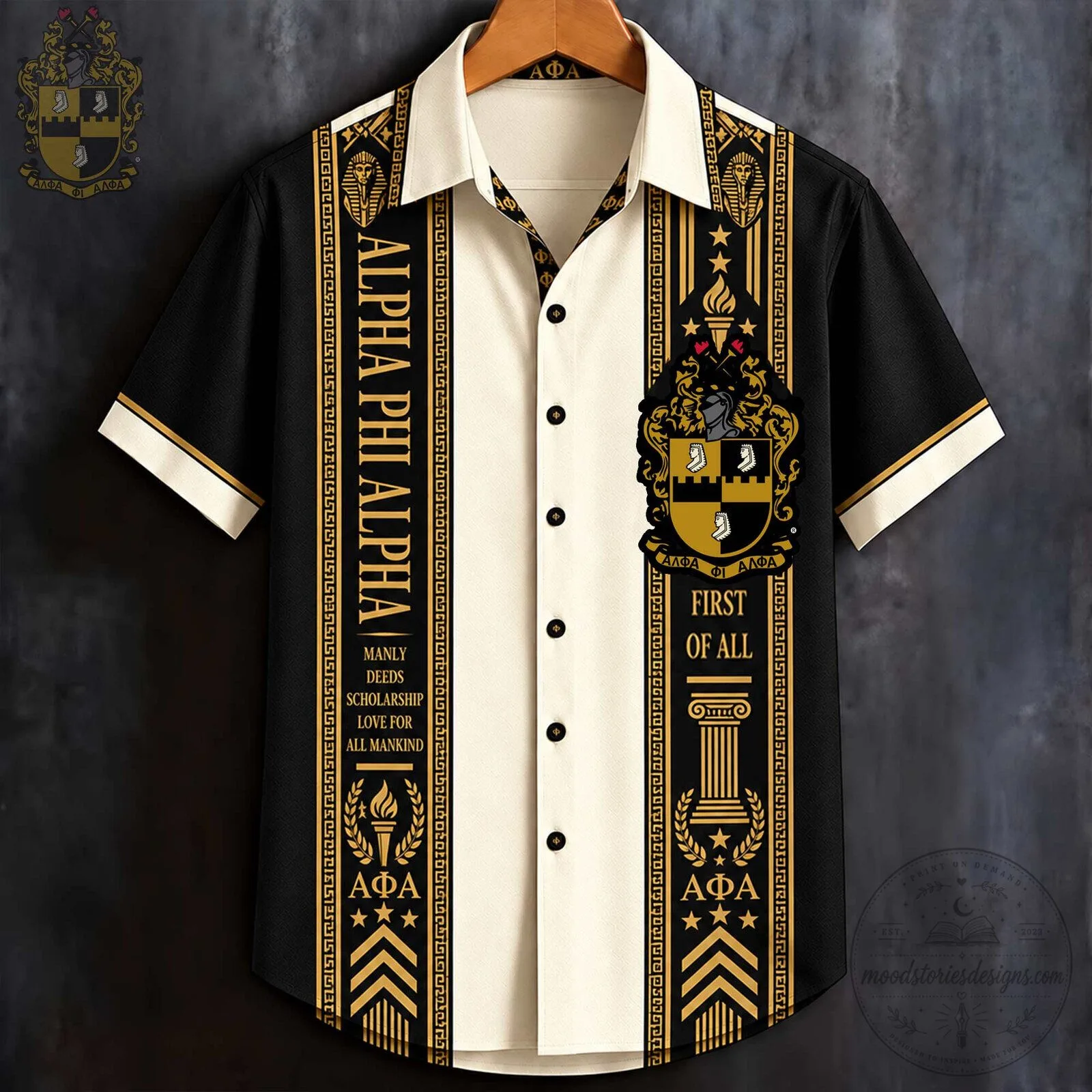 Alpha Phi Alpha Fraternity Black and Gold Greek Letter Hawaiian Shirt
