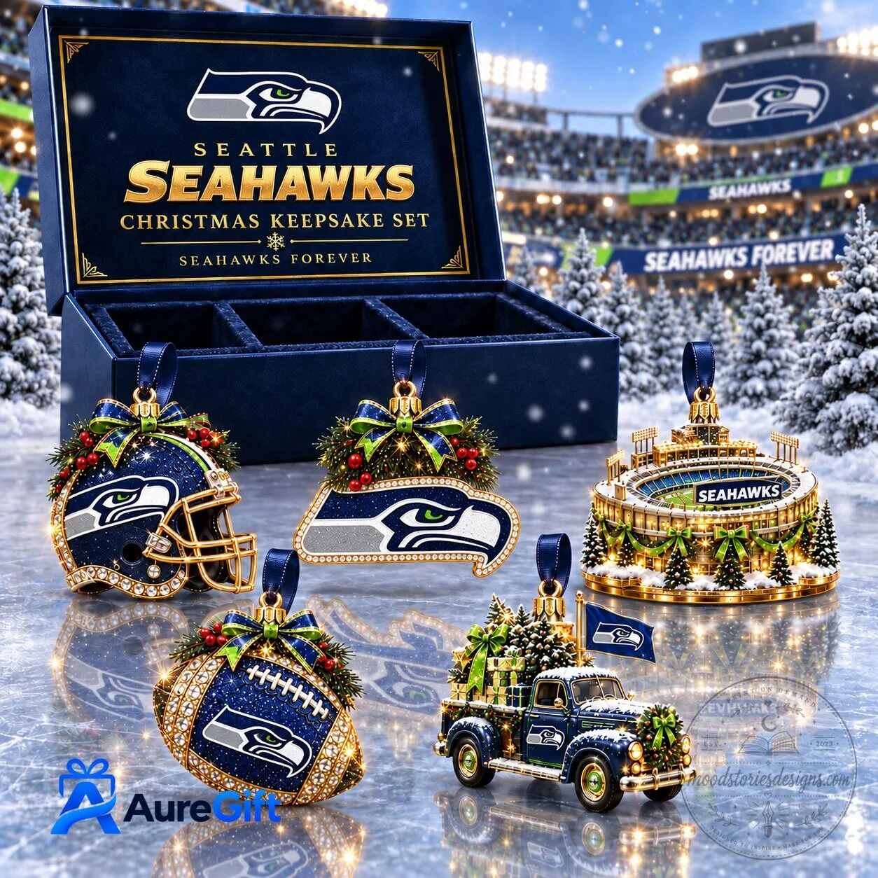 Seattle Seahawks National Football League Christmas Keepsake Ornament Set