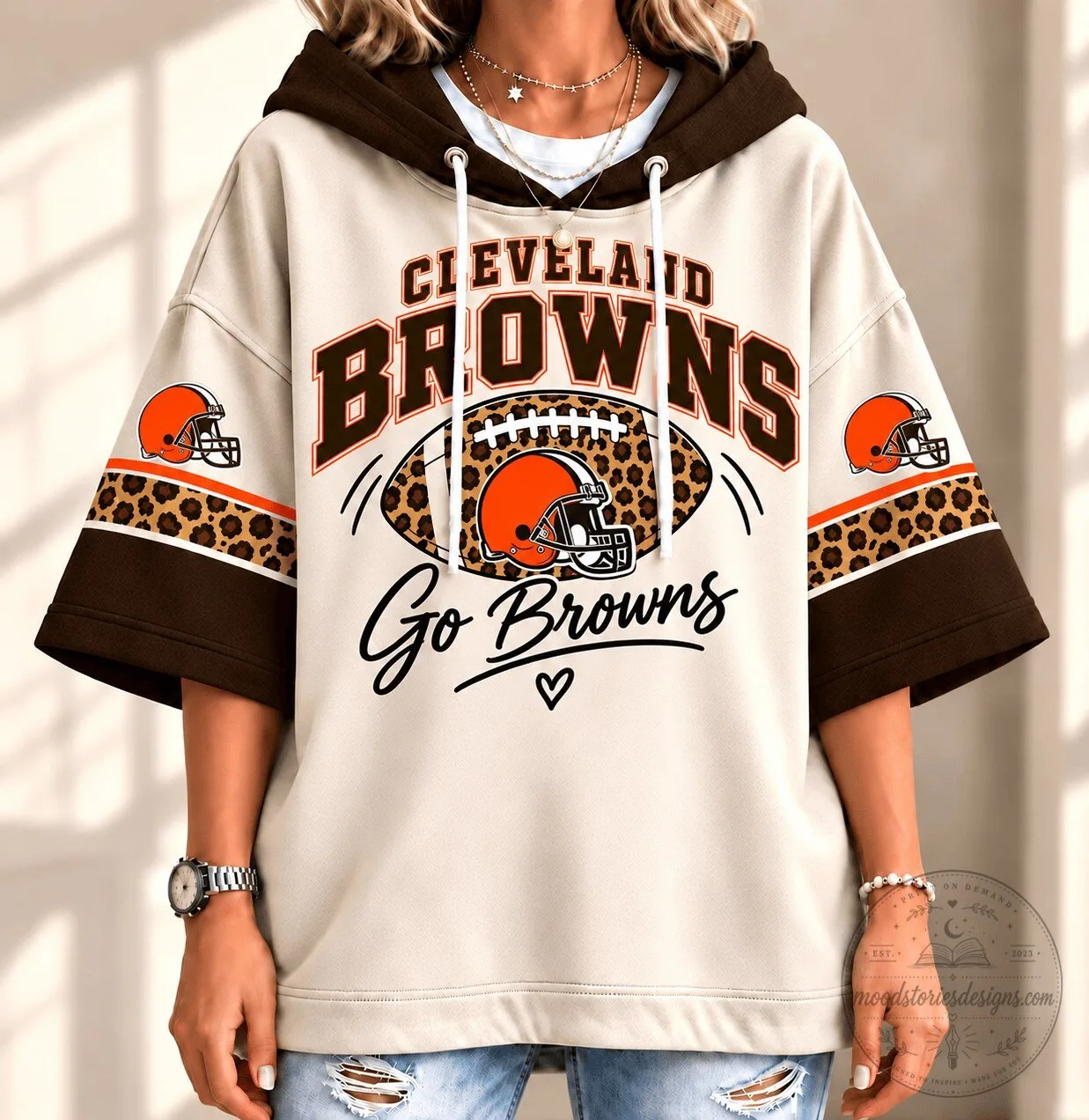 Women’s Oversized Hoodie in Leopard Print - Cleveland Browns Football Design