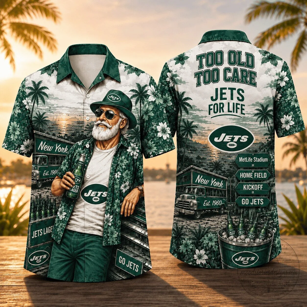 New York Jets Fan Shirt Too Old To Care Jets For Life Hawaiian Shirt