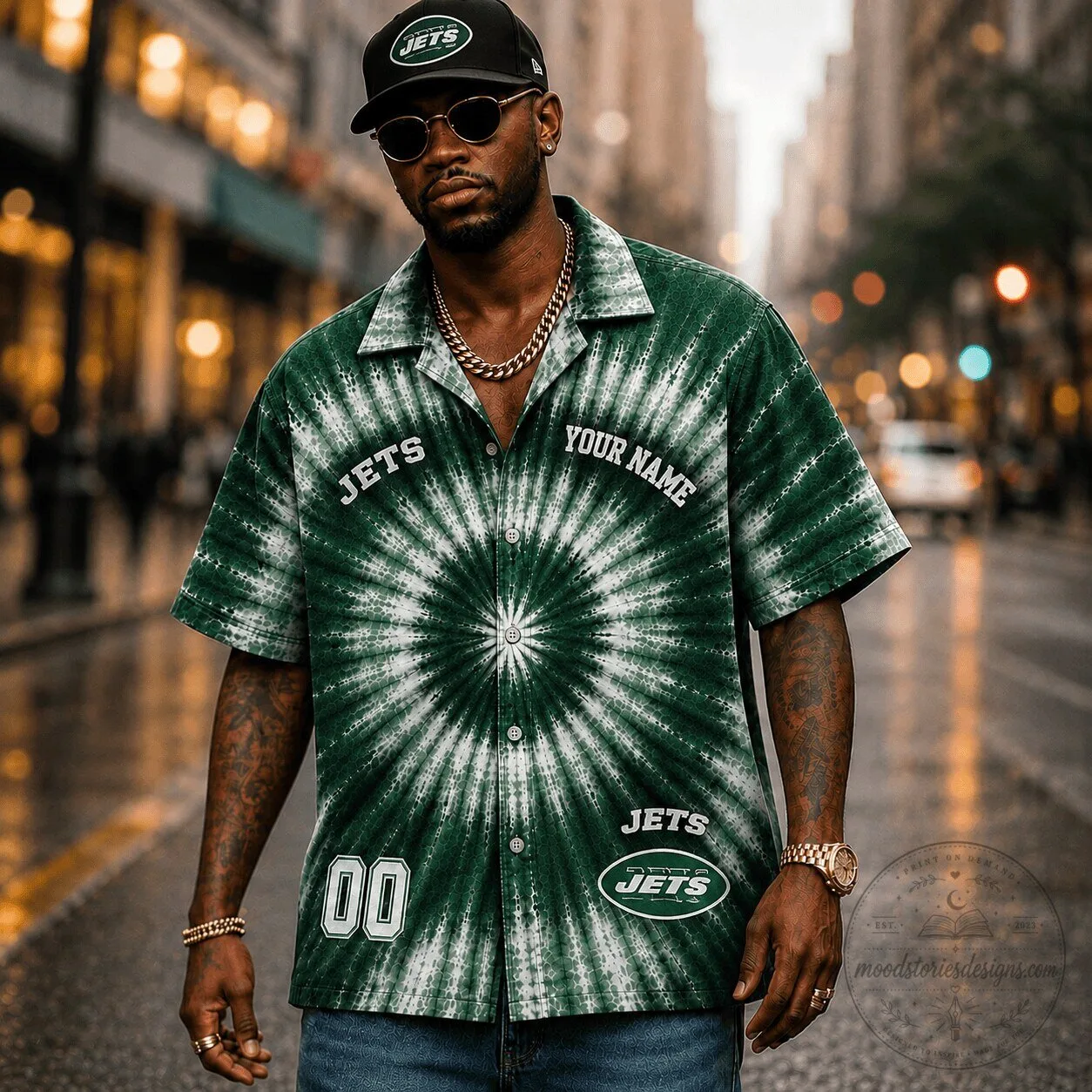 New York Jets Fan Hawaiian Shirt Personalized Tie Dye Green and White