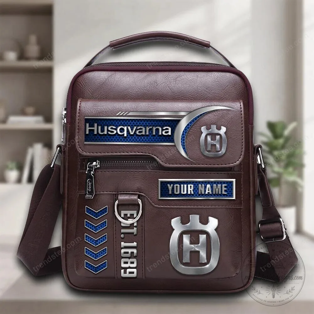 Husqvarna Personalized Name Brown Leather Crossbody Bag