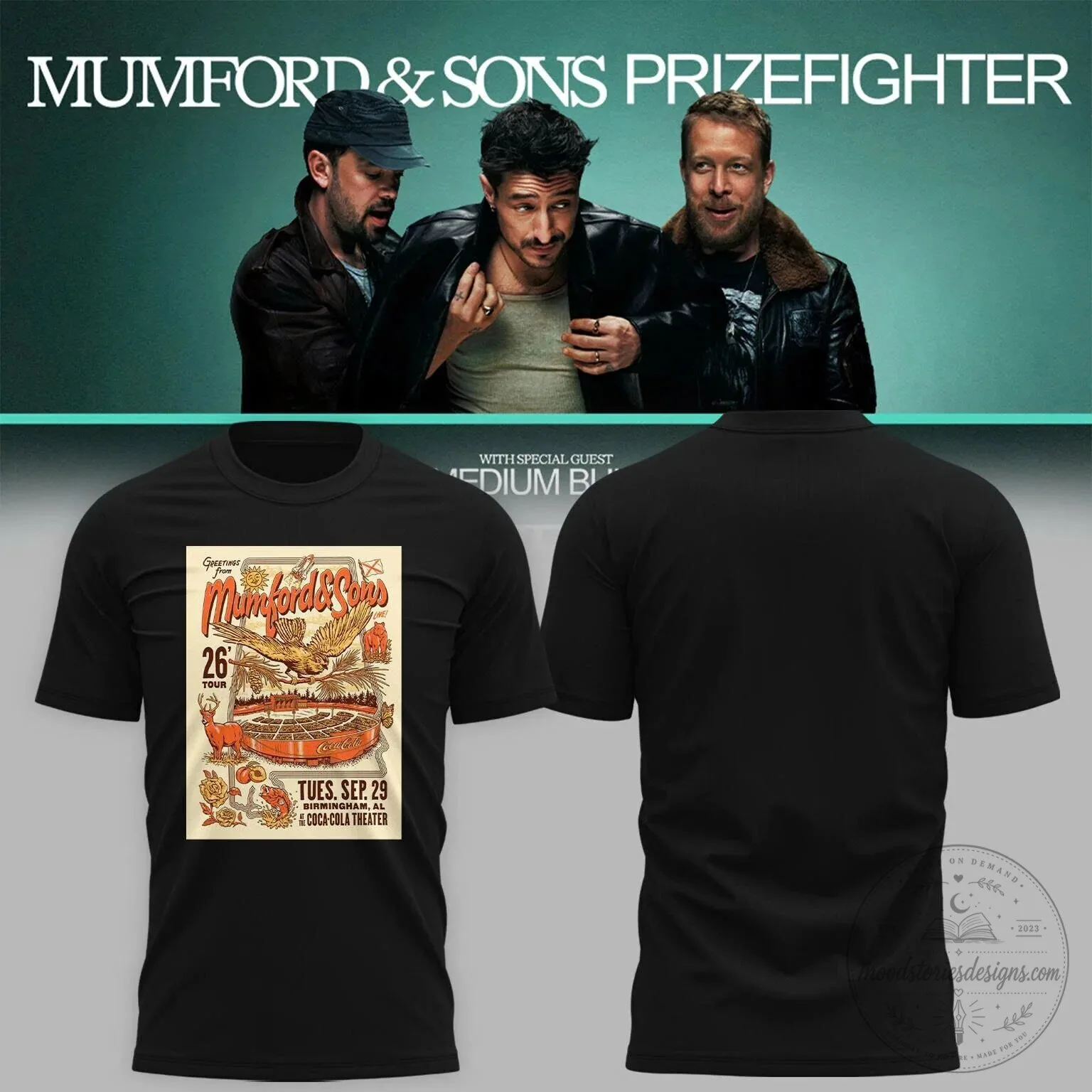 Mumford And Sons Prizefighter Birmingham Alabama Tour September 29 Black T-Shirt