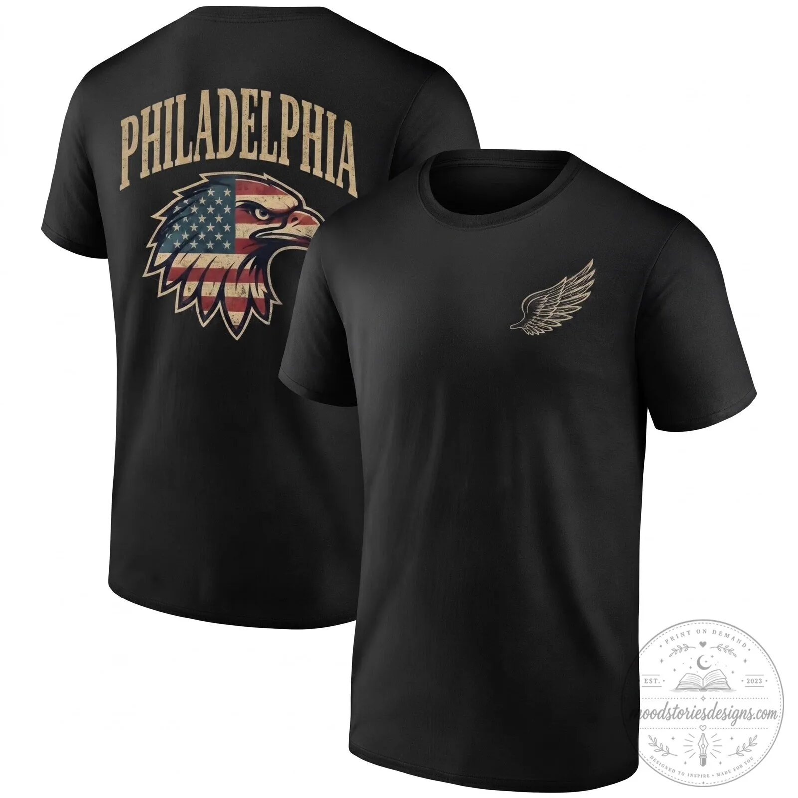 Philadelphia Eagles American Flag Patriotic Black T-Shirt