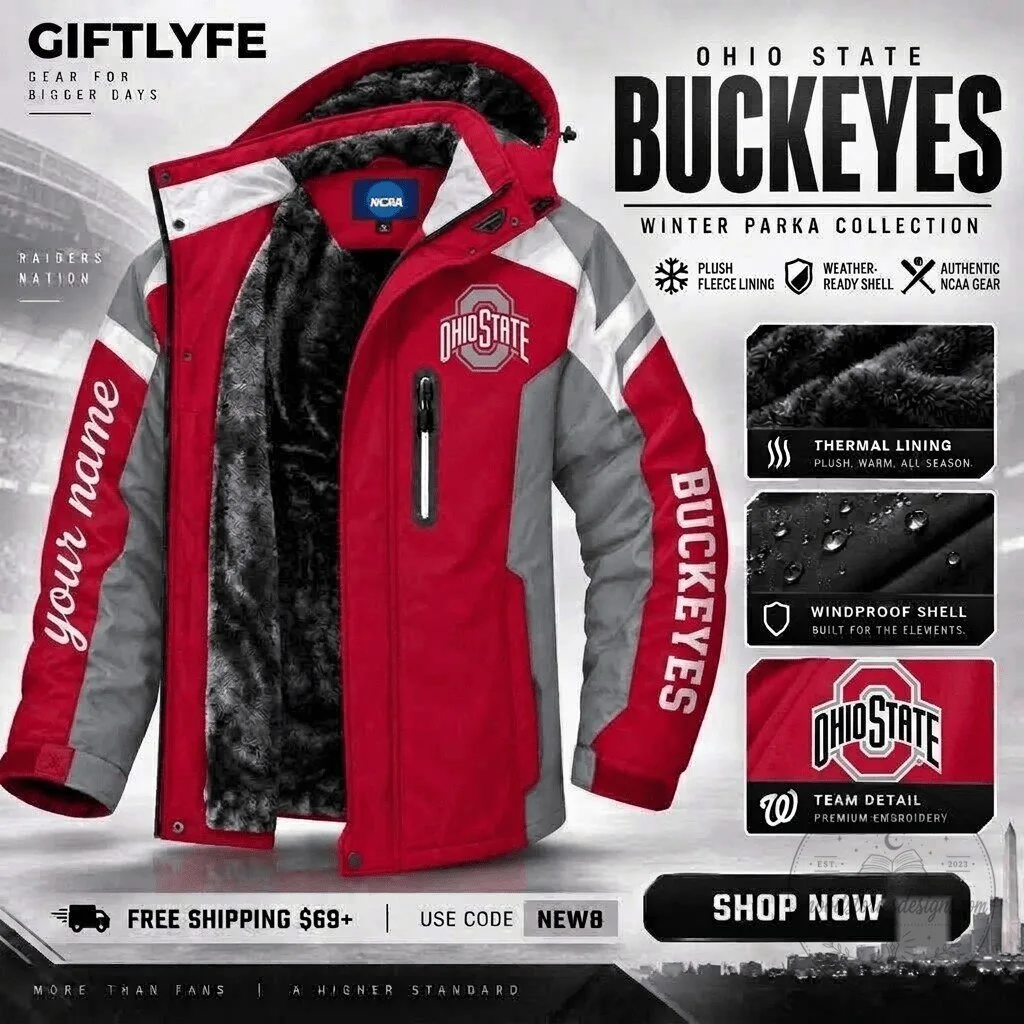 Ohio State Buckeyes NCAA Football Team Winter Parka Jacket with Thermal Lining