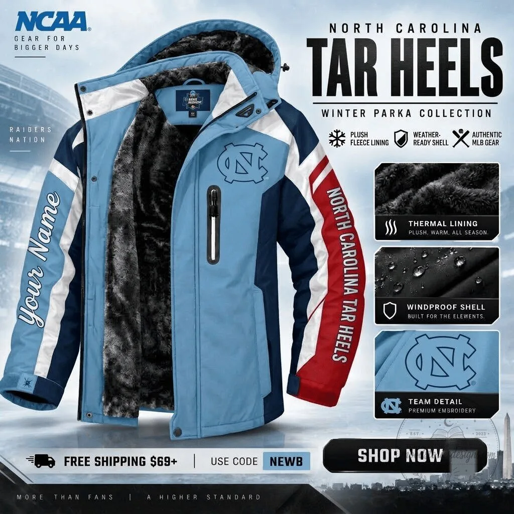 North Carolina Tar Heels NCAA Waterproof Winter Parka Jacket with Plush Fleece Lining