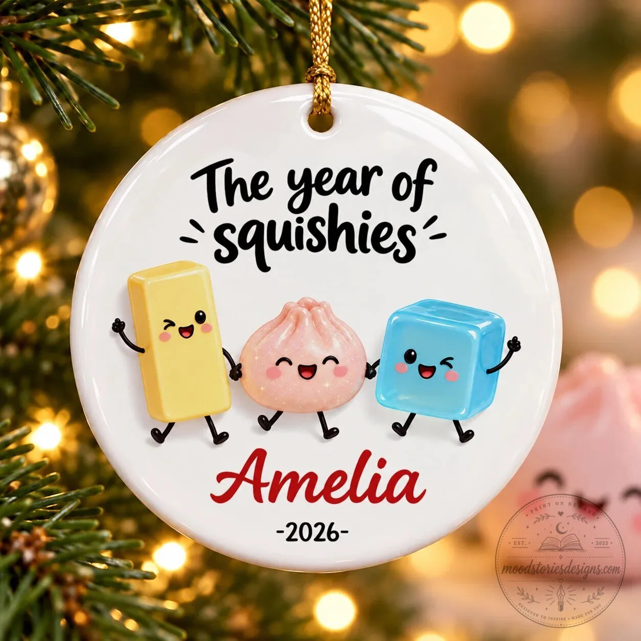 Personalized Squishies Christmas Holiday Ornament Custom Name Year